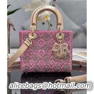 Top Quality Dior LADY MEDIUM D-LITE BAG M0568O Diamond Embroidery pink