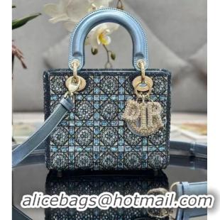 Famous Brand Dior LADY MEDIUM D-LITE BAG Diamond Embroidery M0568O Blue