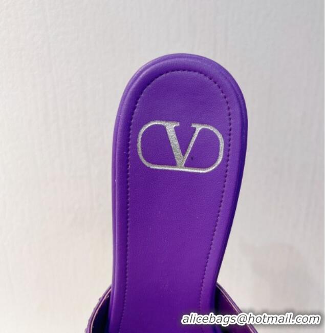 Purchase Valentino VLogo Heel Slide Sandals 7.5cm in Damier Crystals Purple 1121173