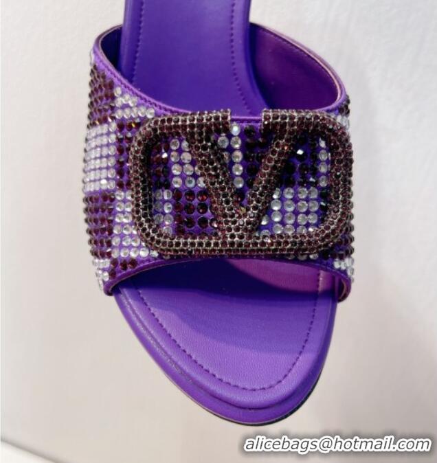 Purchase Valentino VLogo Heel Slide Sandals 7.5cm in Damier Crystals Purple 1121173