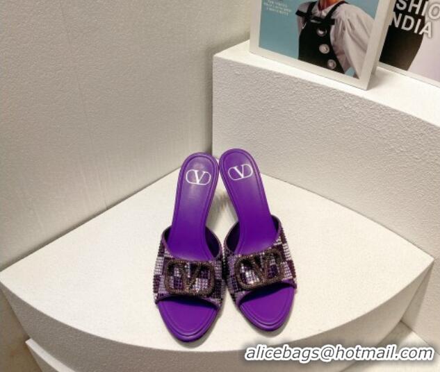 Purchase Valentino VLogo Heel Slide Sandals 7.5cm in Damier Crystals Purple 1121173