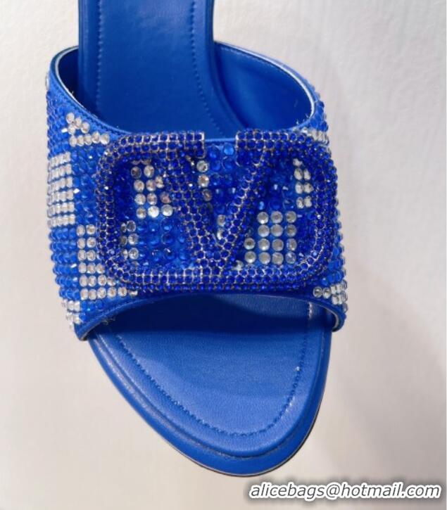 Unique Style Valentino VLogo Heel Slide Sandals 7.5cm in Damier Crystals light Blue 121174