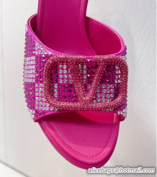 Duplicate Valentino VLogo Heel Slide Sandals 7.5cm in Damier Crystals Dark Pink 1121176