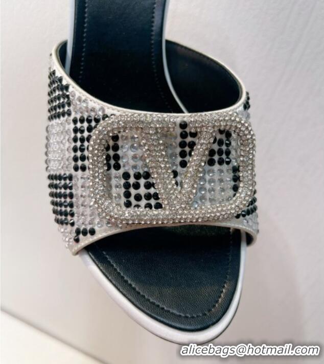 Top Design Valentino VLogo Heel Slide Sandals 7.5cm in Damier Crystals White/Black 121181