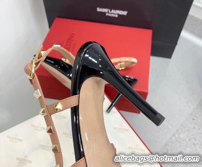 Best Grade Valentino Rockstud Bow Slingback Pumps in Patent Leather 10cm Black/Gold 214107