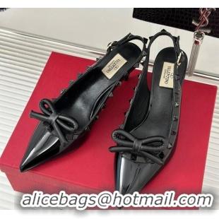 Hot Style Valentino Rockstud Bow Slingback Pumps in Patent Calf Leather 6cm All Black 1214110