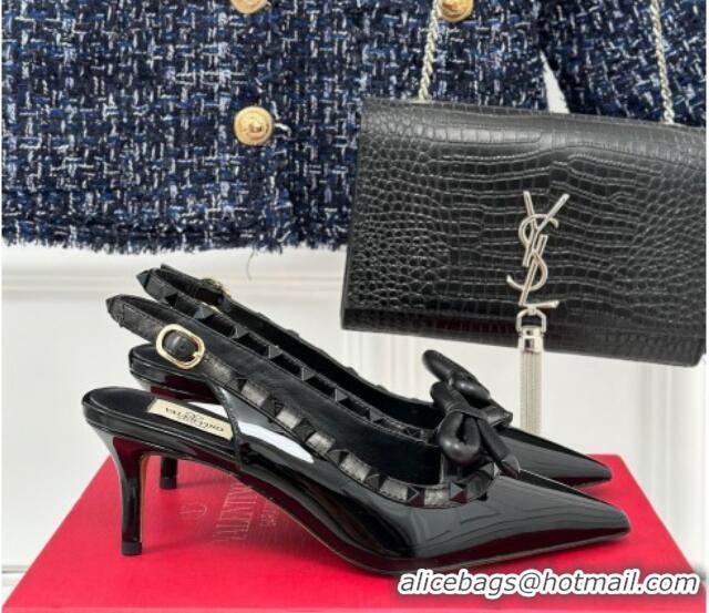 Hot Style Valentino Rockstud Bow Slingback Pumps in Patent Calf Leather 6cm All Black 1214110