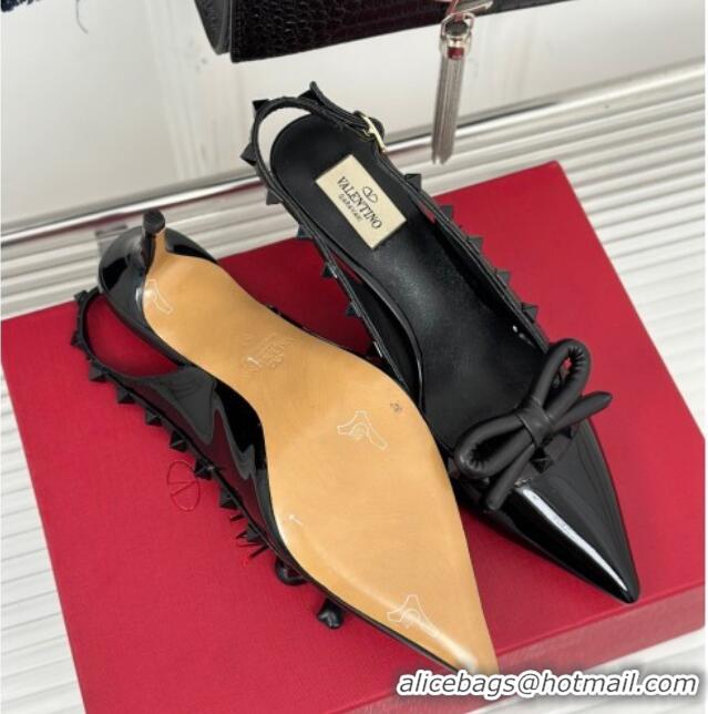 Hot Style Valentino Rockstud Bow Slingback Pumps in Patent Calf Leather 6cm All Black 1214110