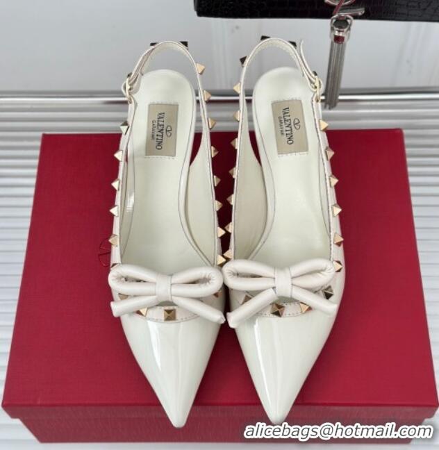 Grade Valentino Rockstud Bow Slingback Pumps in Patent Calf Leather 6cm White 1214111