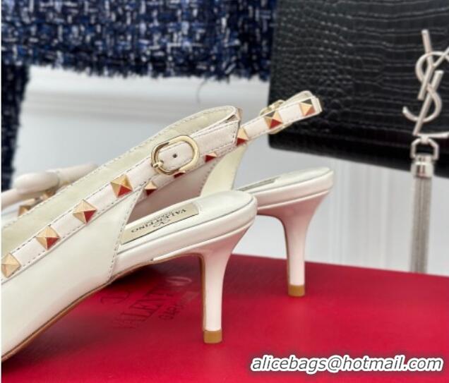 Grade Valentino Rockstud Bow Slingback Pumps in Patent Calf Leather 6cm White 1214111