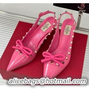 Classic Hot Valentino Rockstud Bow Slingback Pumps in Patent Calf Leather 6cm Pink 1214112