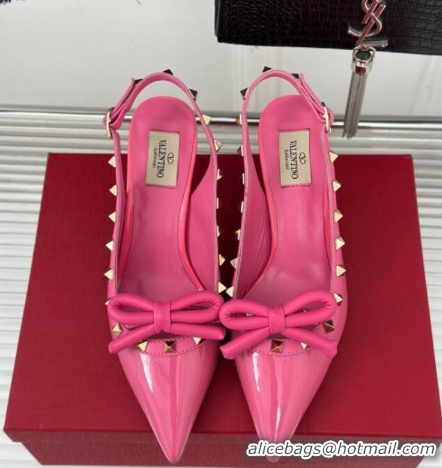 Classic Hot Valentino Rockstud Bow Slingback Pumps in Patent Calf Leather 6cm Pink 1214112