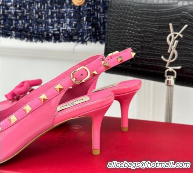 Classic Hot Valentino Rockstud Bow Slingback Pumps in Patent Calf Leather 6cm Pink 1214112