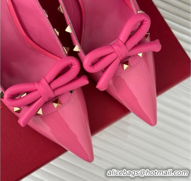 Classic Hot Valentino Rockstud Bow Slingback Pumps in Patent Calf Leather 6cm Pink 1214112