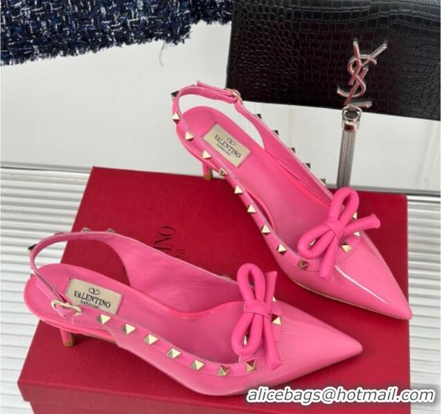 Classic Hot Valentino Rockstud Bow Slingback Pumps in Patent Calf Leather 6cm Pink 1214112