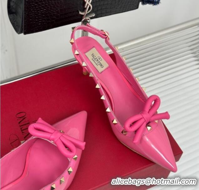 Classic Hot Valentino Rockstud Bow Slingback Pumps in Patent Calf Leather 6cm Pink 1214112