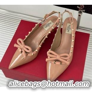 Good Quality Valentino Rockstud Bow Slingback Pumps in Patent Calf Leather 6cm Dark Nude 1214113