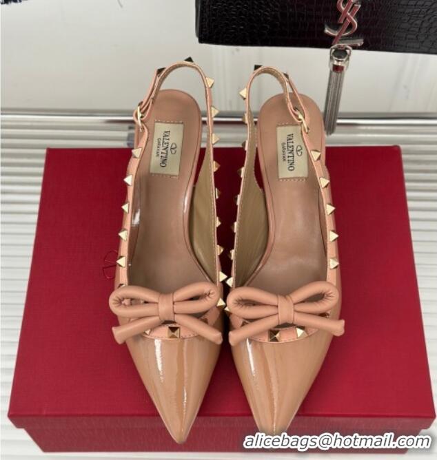 Good Quality Valentino Rockstud Bow Slingback Pumps in Patent Calf Leather 6cm Dark Nude 1214113