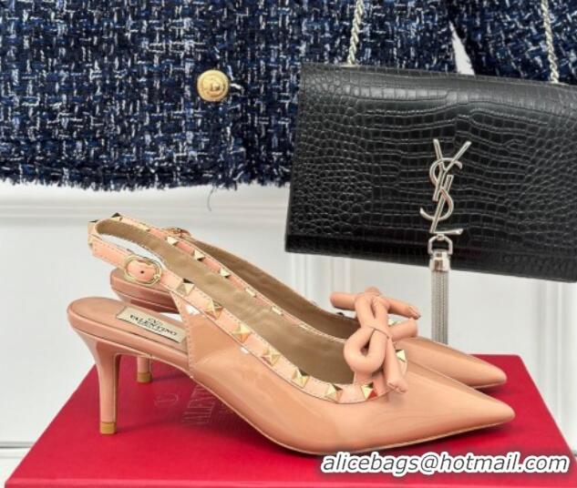 Good Quality Valentino Rockstud Bow Slingback Pumps in Patent Calf Leather 6cm Dark Nude 1214113