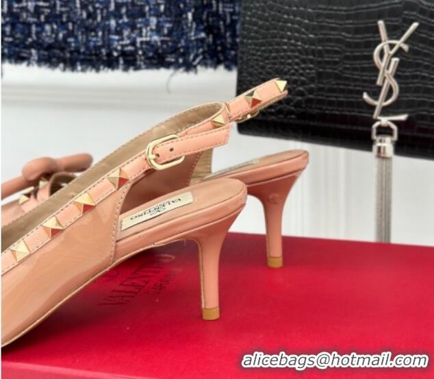 Good Quality Valentino Rockstud Bow Slingback Pumps in Patent Calf Leather 6cm Dark Nude 1214113