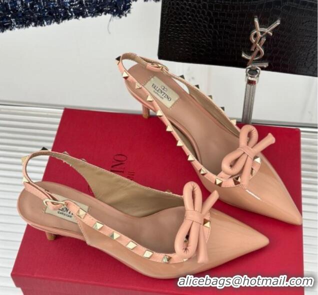 Good Quality Valentino Rockstud Bow Slingback Pumps in Patent Calf Leather 6cm Dark Nude 1214113