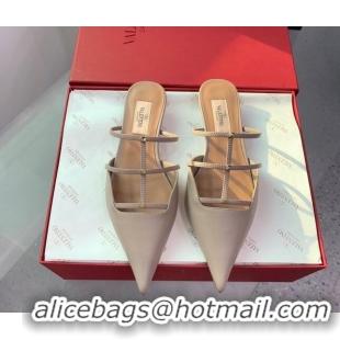 Buy Luxury Valentino Rockstud Leather Pointed Flat Mules Nude 214116