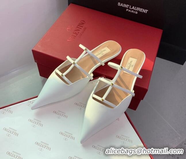 Best Price Valentino Rockstud Leather Pointed Flat Mules White 1214117