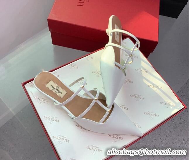 Best Price Valentino Rockstud Leather Pointed Flat Mules White 1214117