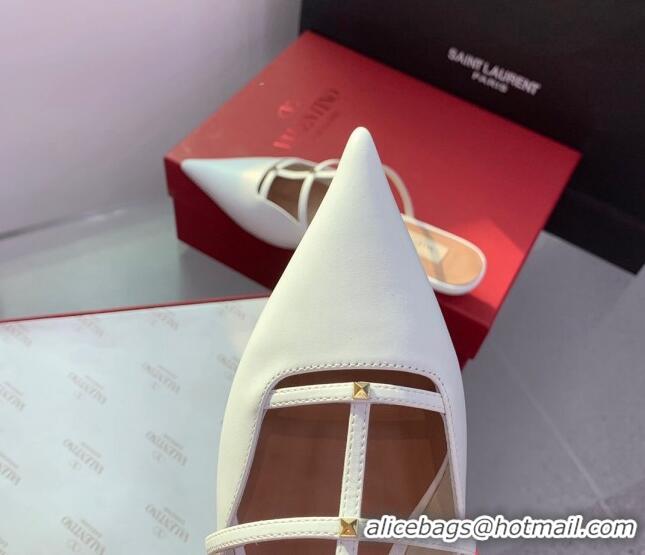 Best Price Valentino Rockstud Leather Pointed Flat Mules White 1214117