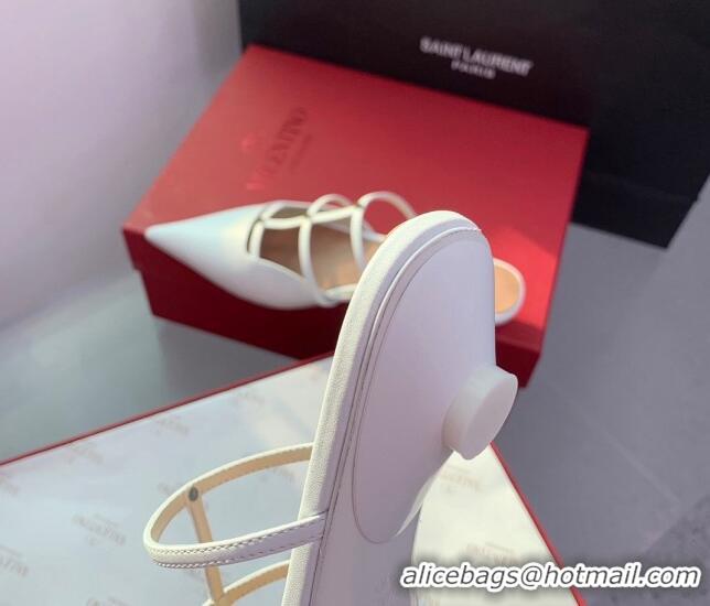 Best Price Valentino Rockstud Leather Pointed Flat Mules White 1214117