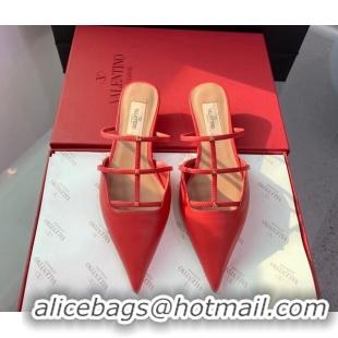 Stylish Valentino Rockstud Leather Pointed Flat Mules Red 1214118