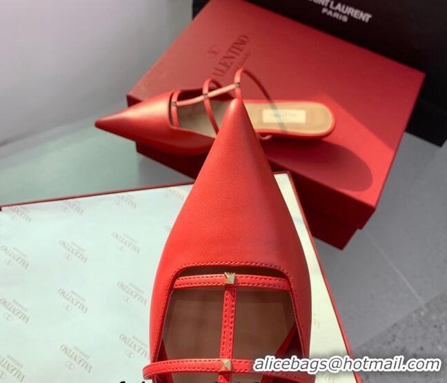 Stylish Valentino Rockstud Leather Pointed Flat Mules Red 1214118