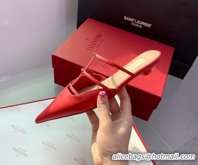 Stylish Valentino Rockstud Leather Pointed Flat Mules Red 1214118