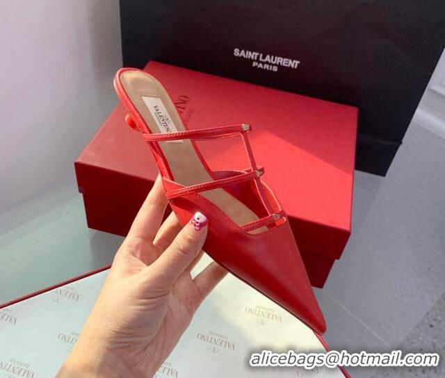 Stylish Valentino Rockstud Leather Pointed Flat Mules Red 1214118