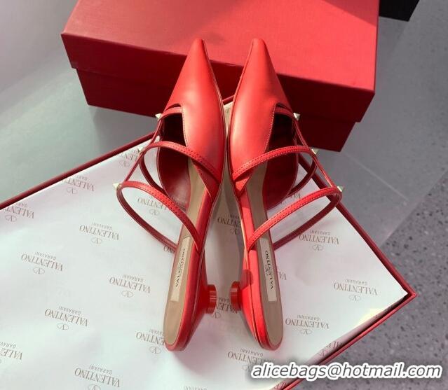 Stylish Valentino Rockstud Leather Pointed Flat Mules Red 1214118