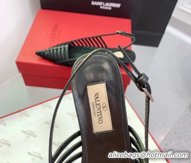 Most Popular Valentino Rockstud Leather Slingback Pumps with Thin Strap Black 214119