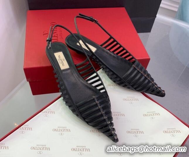 Most Popular Valentino Rockstud Leather Slingback Pumps with Thin Strap Black 214119