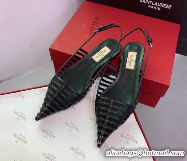 Most Popular Valentino Rockstud Leather Slingback Pumps with Thin Strap Black 214119