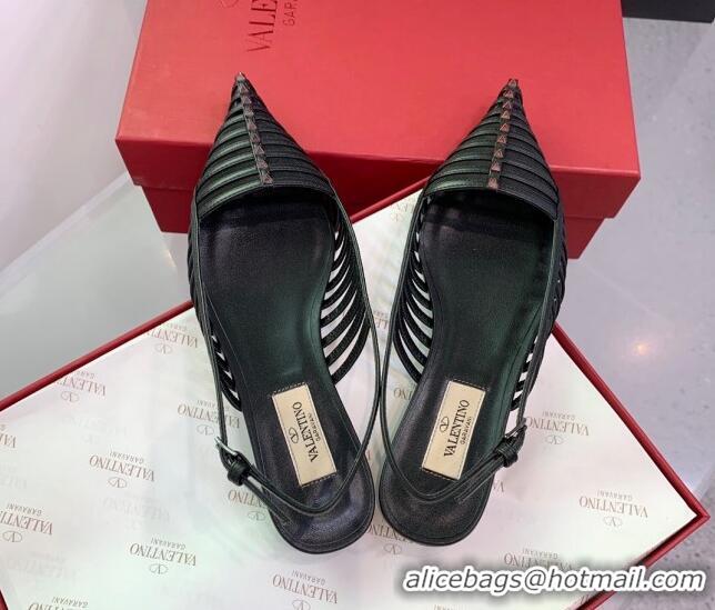 Most Popular Valentino Rockstud Leather Slingback Pumps with Thin Strap Black 214119