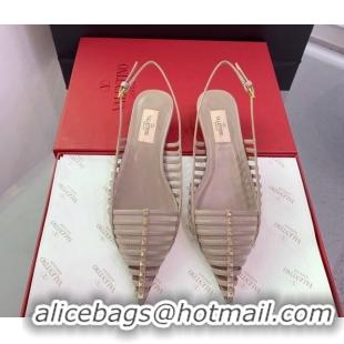 Inexpensive Valentino Rockstud Leather Slingback Pumps with Thin Strap Powder Pink 1214120