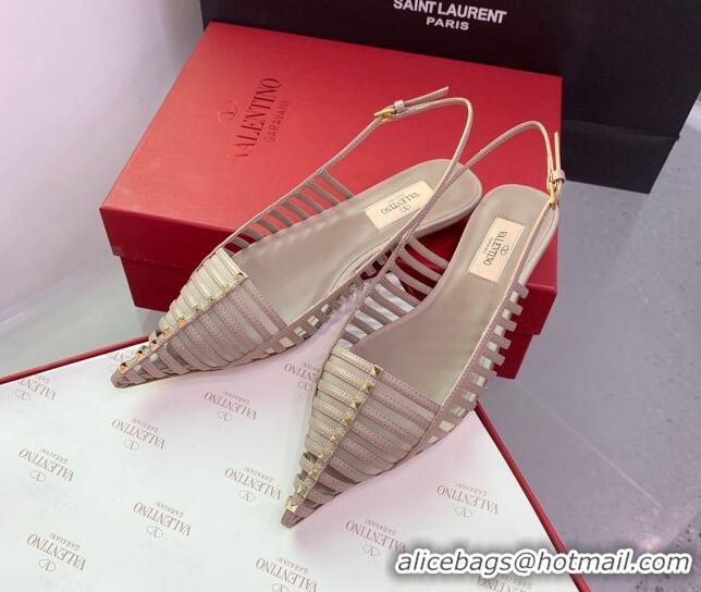 Inexpensive Valentino Rockstud Leather Slingback Pumps with Thin Strap Powder Pink 1214120