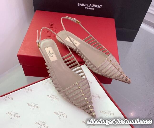 Inexpensive Valentino Rockstud Leather Slingback Pumps with Thin Strap Powder Pink 1214120