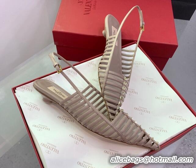 Inexpensive Valentino Rockstud Leather Slingback Pumps with Thin Strap Powder Pink 1214120