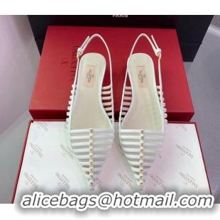 Sophisticated Valentino Rockstud Leather Slingback Pumps with Thin Strap White 1214121