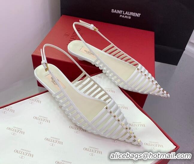 Sophisticated Valentino Rockstud Leather Slingback Pumps with Thin Strap White 1214121