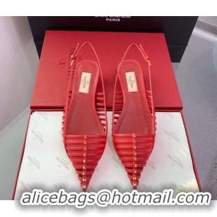 Grade Quality Valentino Rockstud Leather Slingback Pumps with Thin Strap Red 1214122