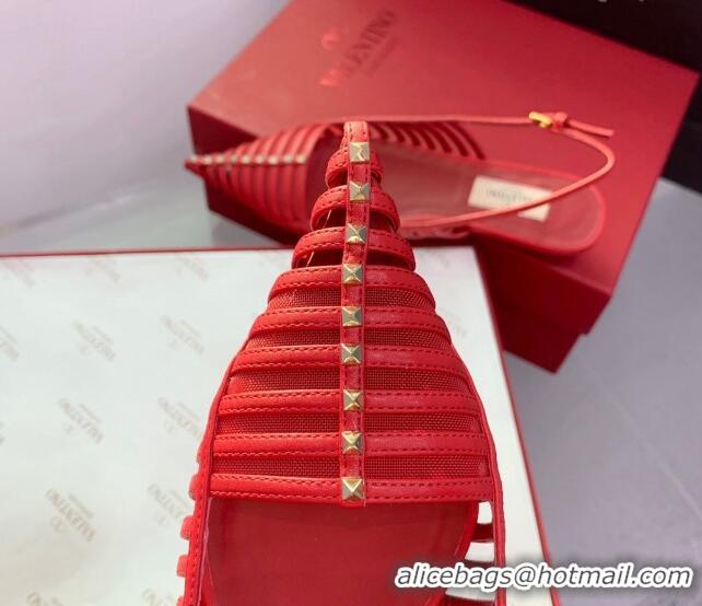 Grade Quality Valentino Rockstud Leather Slingback Pumps with Thin Strap Red 1214122