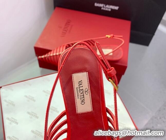 Grade Quality Valentino Rockstud Leather Slingback Pumps with Thin Strap Red 1214122