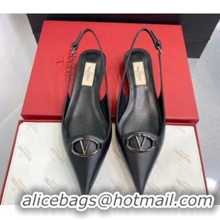 Stylish Valentino VLogo Leather Slingback Pumps Black 1214123