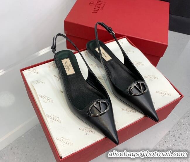 Stylish Valentino VLogo Leather Slingback Pumps Black 1214123